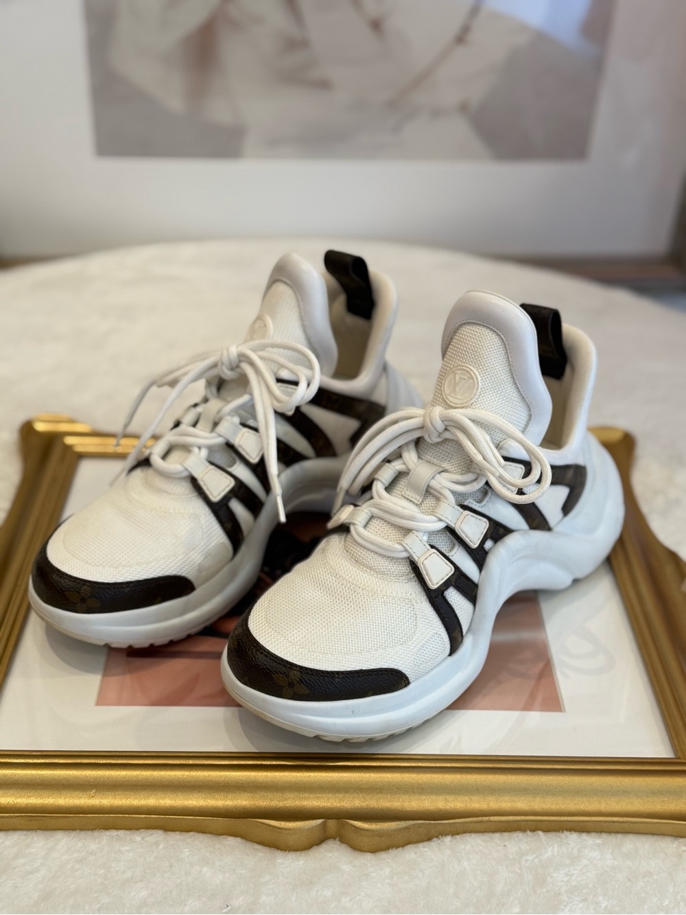 Louis Vuitton LV Archlight Monogram Sneakers White Brown Size 39.5